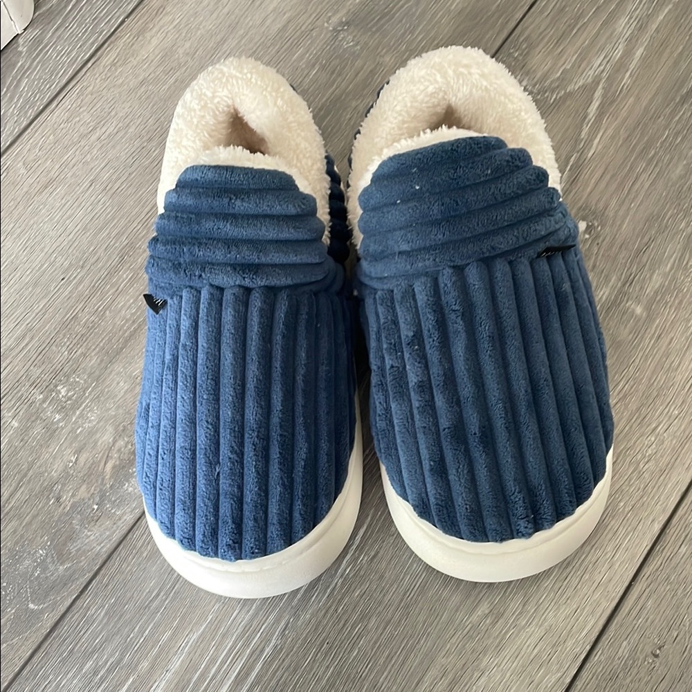 Cozy Blue Corduroy Slippers